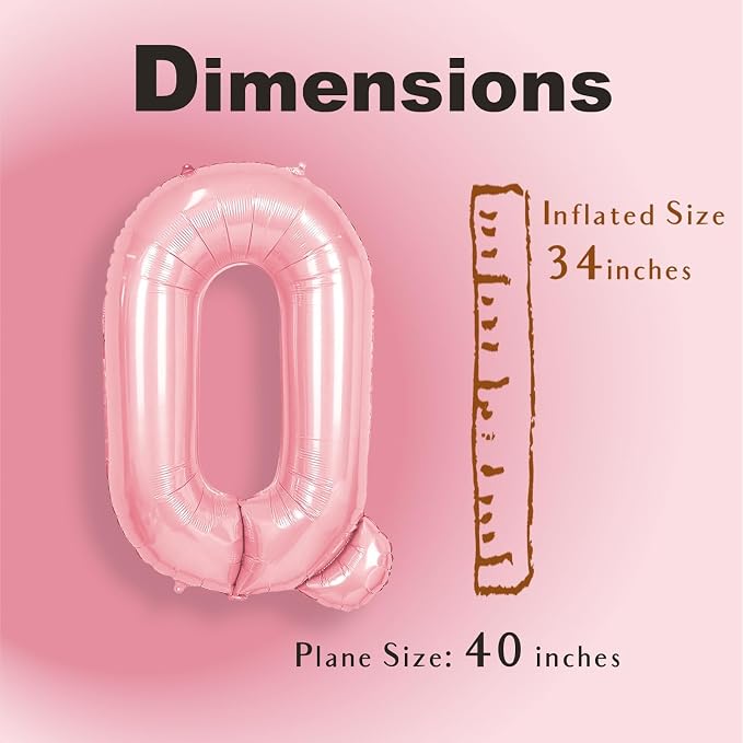 SUWEN 40 Inch Pink Large Q Letter Balloons Big Foil Helium A-Z | Jumbo Mylar - Image 2
