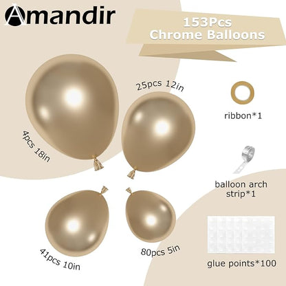 Amandir 153pcs Metallic Gold Balloons Arch Garland Kit Different Sizes | 18 12 - Image 3