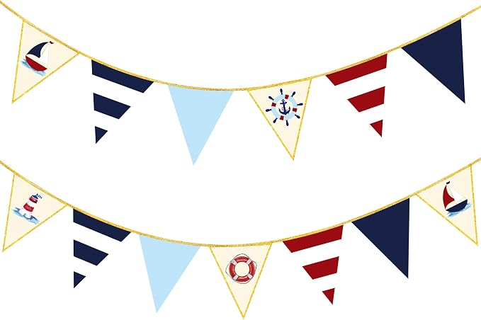 Navy Red Beige Gold Glitter Stamping Paper Pennant Banner Flag Triangle Bunting by pinkblume