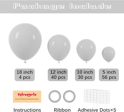 Voircoloria 130pcs Gray Balloons Garland Arch Kit, 18 12 10 5 Inch | - Image 2