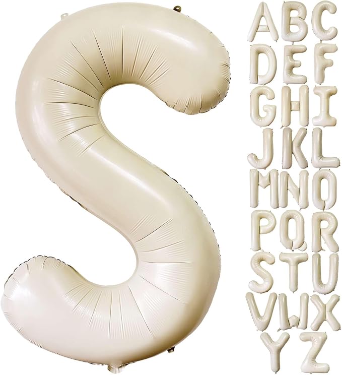 Cream White Letter S Balloons, 40 Inch Giant Letter Balloons S Foil Mylar by Lovoir