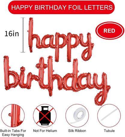 TONIFUL Red Happy Birthday Balloons Banner, 16 Inch Mylar Foil Script/Cursive - Image 2