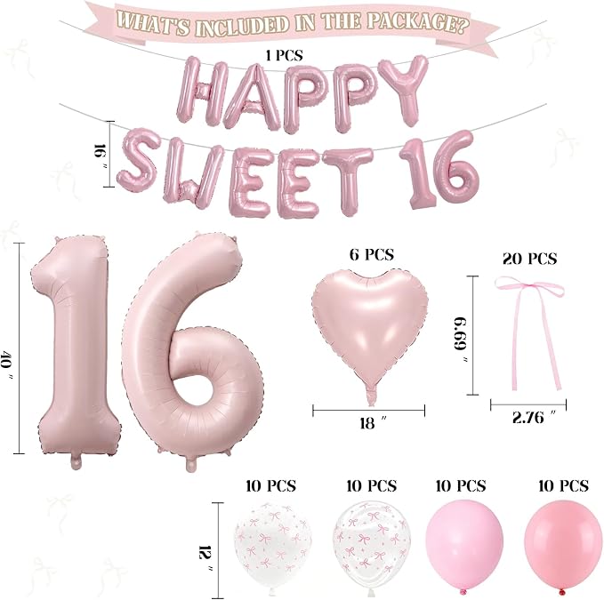 80Pcs Pink Happy Sweet 16th Birthday Decorations - Image 2