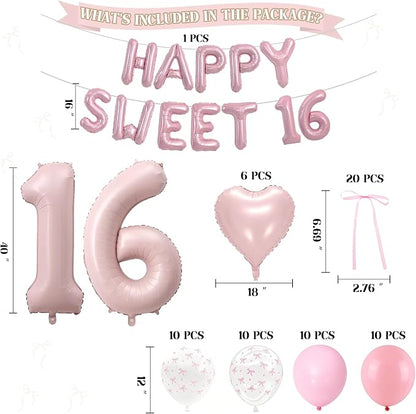 80Pcs Pink Happy Sweet 16th Birthday Decorations - Image 2
