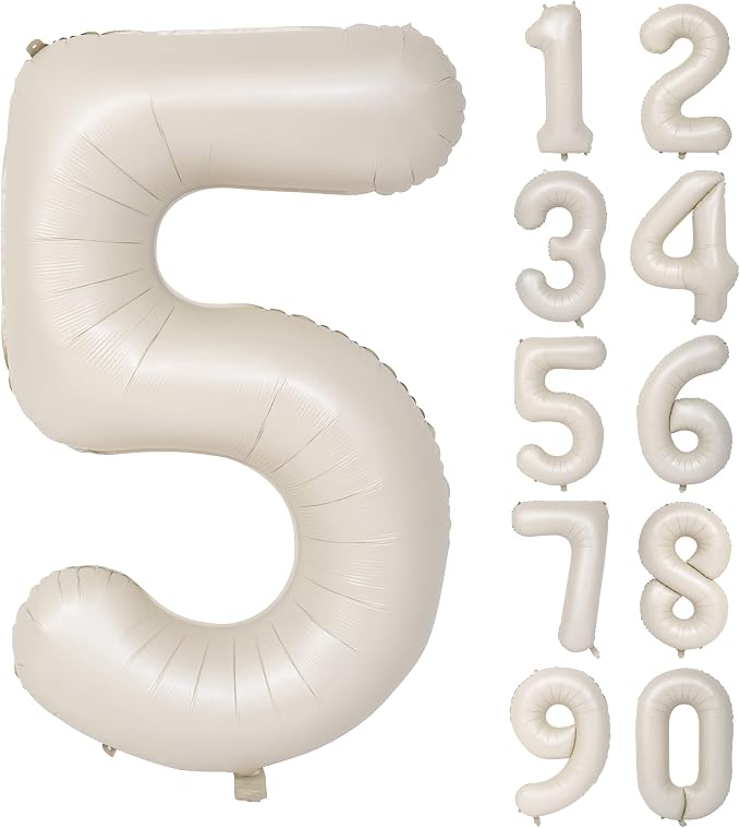 40 In Cream white Number Balloons 5 Helium Foil Mylar Balloon Digital 5 | by Exquisitehighqualitypartydecorationstomeetyoureveryneed%EF%BC%81