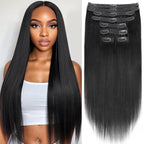 Yaki Straight Clip in Hair Extensions Real Human Hair 8Pcs Remy Human hair Clip ins for Women, Natural Soft Human Hair 120g 26inch #1B Natural Black