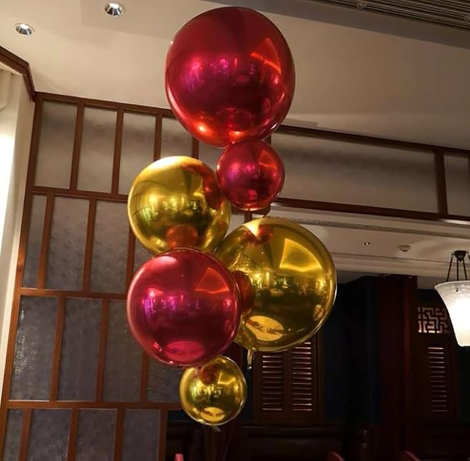 10 Pcs 22 Inch Red Mylar Balloons, Large 4D Giant Round Foil Balloon Big Mirror - Image 4
