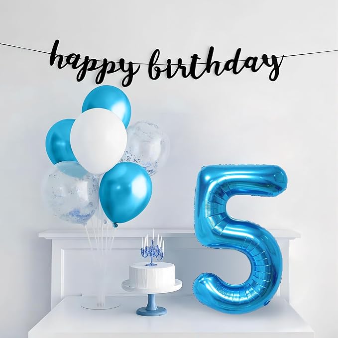 Blue 40 Inch Number 5 Balloon, Mylar Foil Balloon - Image 5