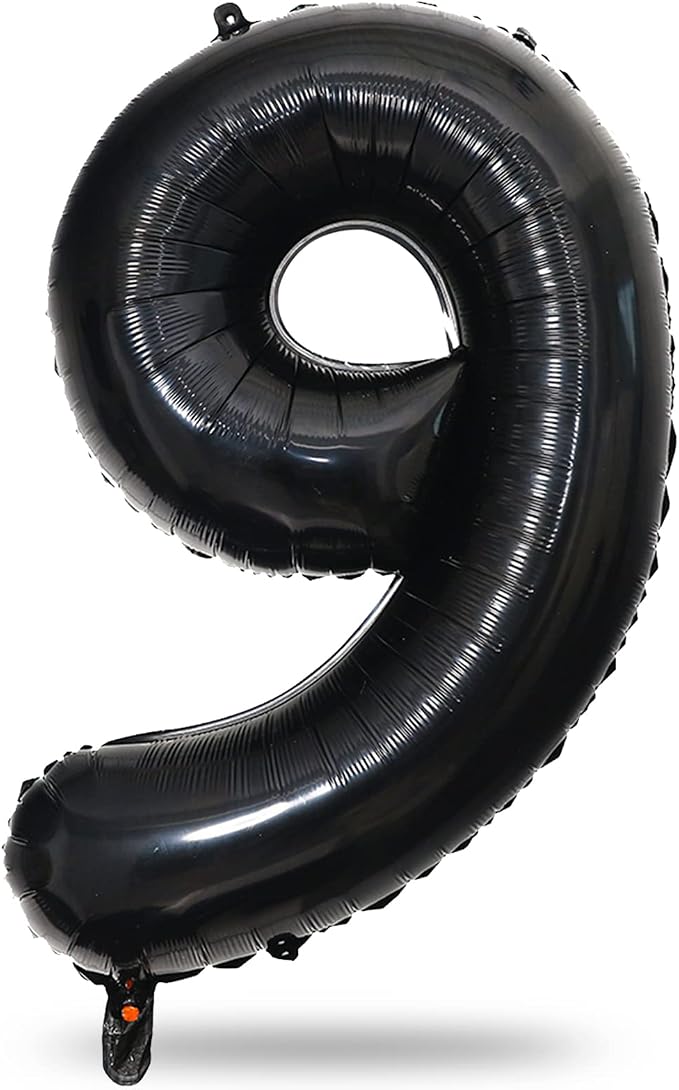40'' Black Number 9 Balloons, Giant Self Inflating Foil Number Balloons Set 0-9 by Lingqiang