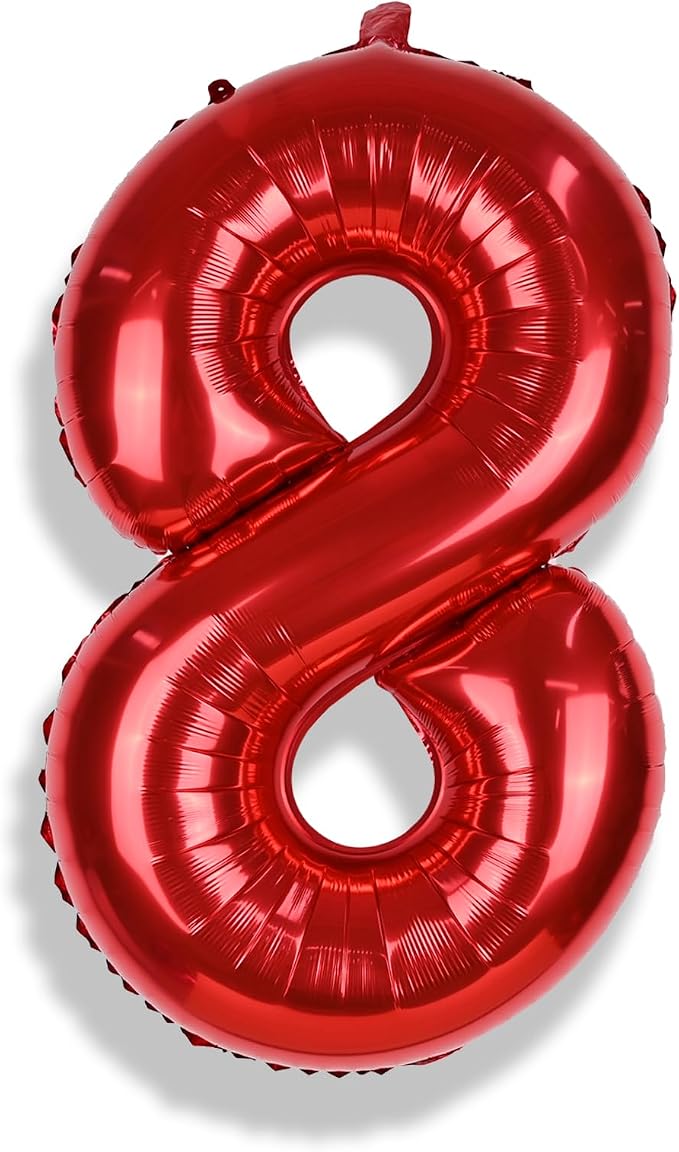 40 Inch Red 8 Balloons Number, Big Self Inflating Foil Girls 8th Birthday - Image 8
