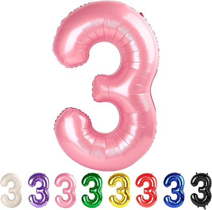 3 Balloon Numbers Party Decorations, 40In Pearl Pink Balloons by Mluchee