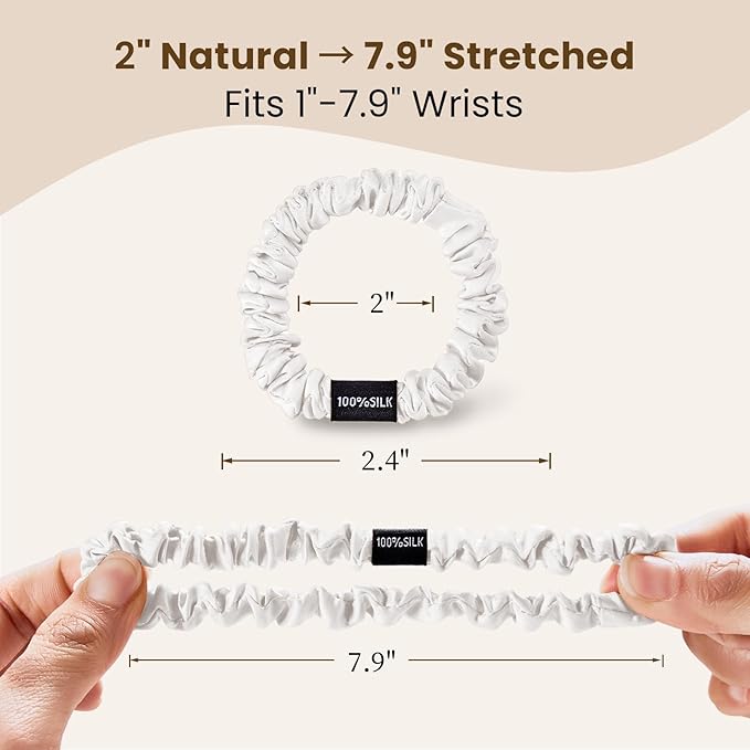 THXSILK 100% Mulberry Silk Scrunchies 3-Pack, 25 Momme Mulberry Silk Hair Ties for Women, Sleek Low Profile No Damage Ponytail Holders, for Fine Hair & Everyday Use, Pearl White