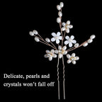 Elegant Pearl Wedding Hair Pins, Bendable Floral Crystal Hair Accessories for Bridal Women, Pack of 3 (Rose Gold)