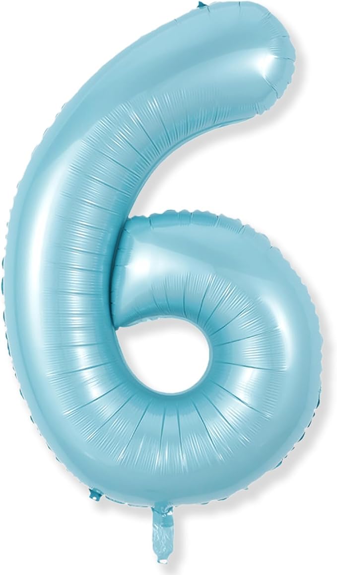 Light Blue Number 6 Balloon for Kids 6th Birthday, 40 Inch Large Pearl Baby by Isndare