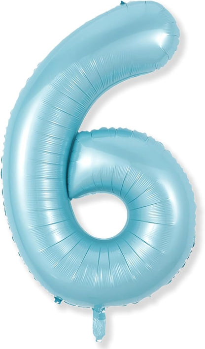 Light Blue Number 6 Balloon for Kids 6th Birthday, 40 Inch Large Pearl Baby by Isndare