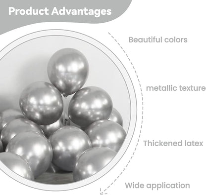 120Pcs 5 Inch Metallic Silver Balloons, Metallic Chrome Silver Latex Balloons - Image 3