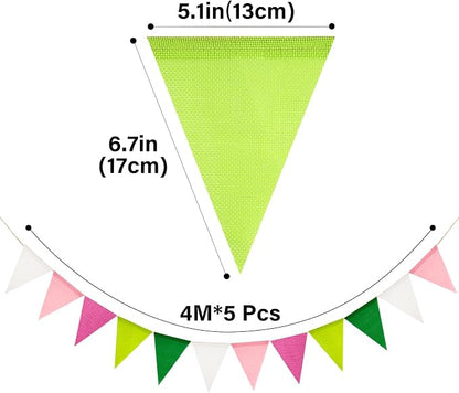 G2PLUS Pre-Strung Burlap Pennant Banner, 65Ft Pink Green and White Triangle - Image 2