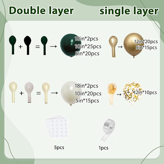 Emerald Green Gold Balloon Arch Kit, Different Size | Double Stuffed Latex - Image 2