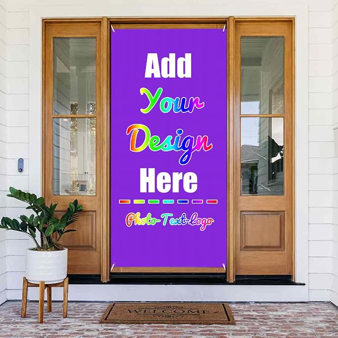 Custom Door Cover Banner, Pictures Text Logo, 35.4x72.8 Inch, Indoor Outdoor by ZOLRITH