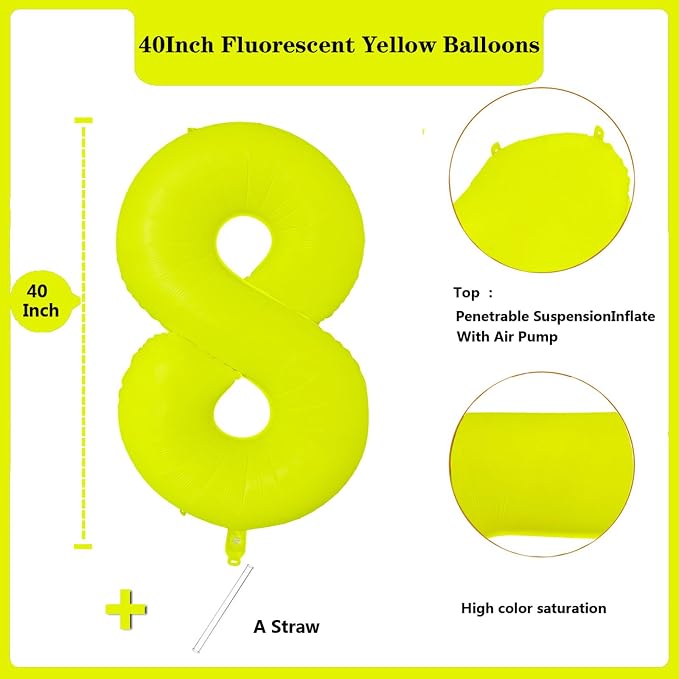 Fluorescent Yellow Number Balloon 40 inch Giant Foil Helium Balloons Yellow - Image 2