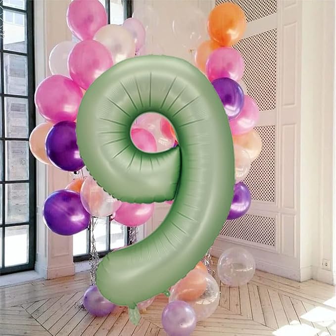 Number 9 Balloon, 40-Inch Sage Green Number Balloon | 40-inch foil balloon - Image 6