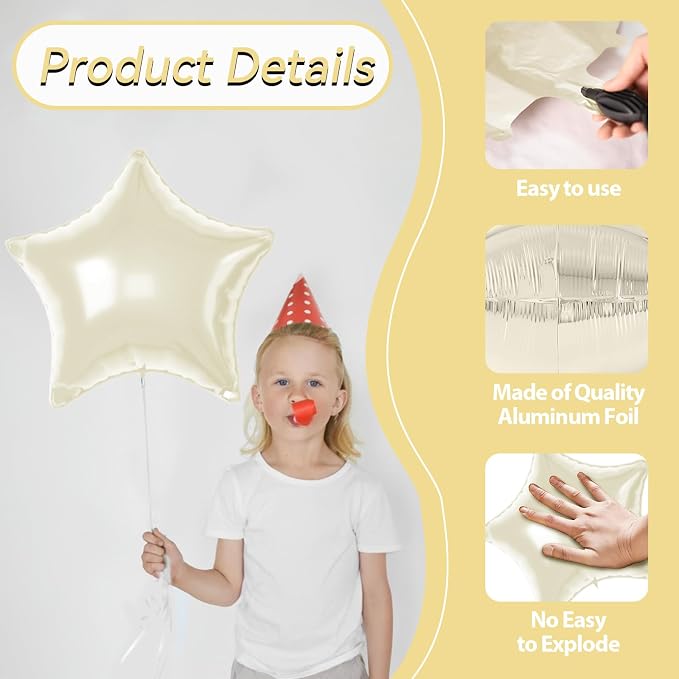 Cream Star Foil Balloons, 18 Inch Beige Aluminum Balloon - Image 3