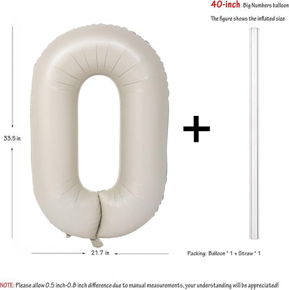 40 In Cream white Number Balloons Helium Foil Mylar Balloon Digital 0 | - Image 2