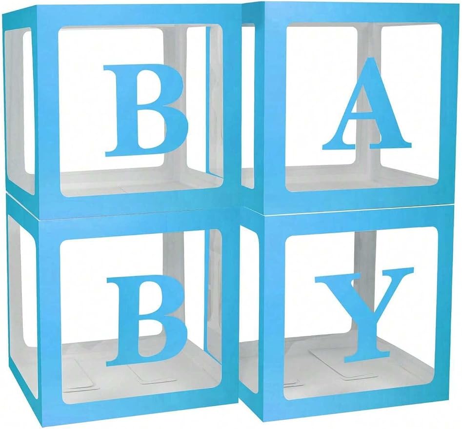 Baby Shower Boxes Party Decorations – 4 pcs Blue Transparent Balloon Boxes – - Image 6