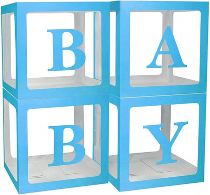 Baby Shower Boxes Party Decorations – 4 pcs Blue Transparent Balloon Boxes – - Image 6