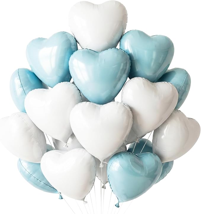 TONIFUL 30 Pcs Blue White Heart Balloons 18 Inch Heart Shape Foil Balloon | by TONIFUL