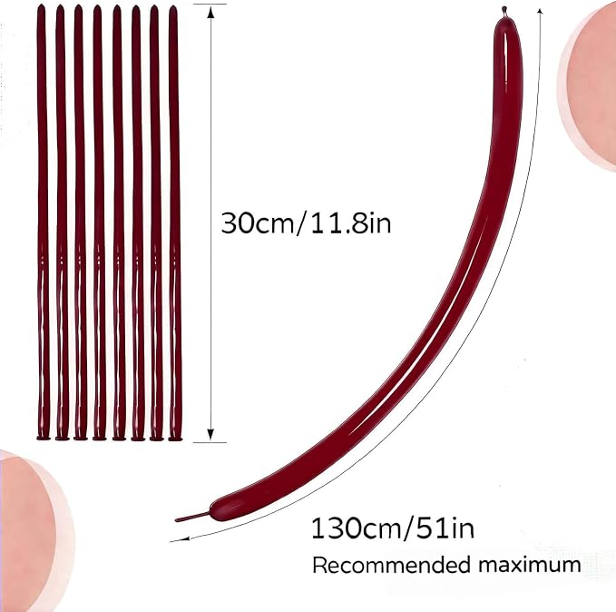 260 Burgundy Long Balloons for Balloon Garland Thickening Skinny Latex Twisting - Image 3