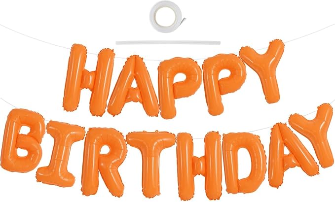 TONIFUL 16 Inch Bright Orange Happy Birthday Balloons Banner Decorations | by TONIFUL