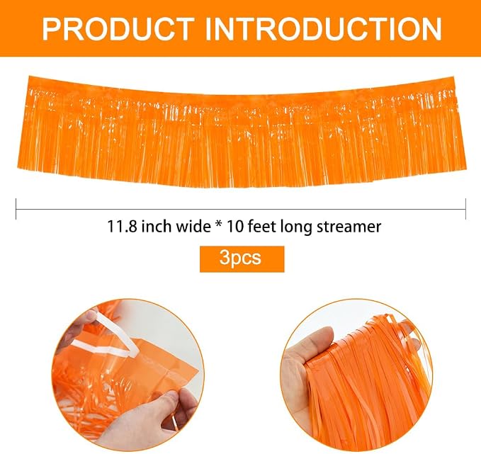 BEISHIDA Orange Fringe Garland Banner 3Pack 30ft Wall Tinsel Foil Streamers | - Image 2