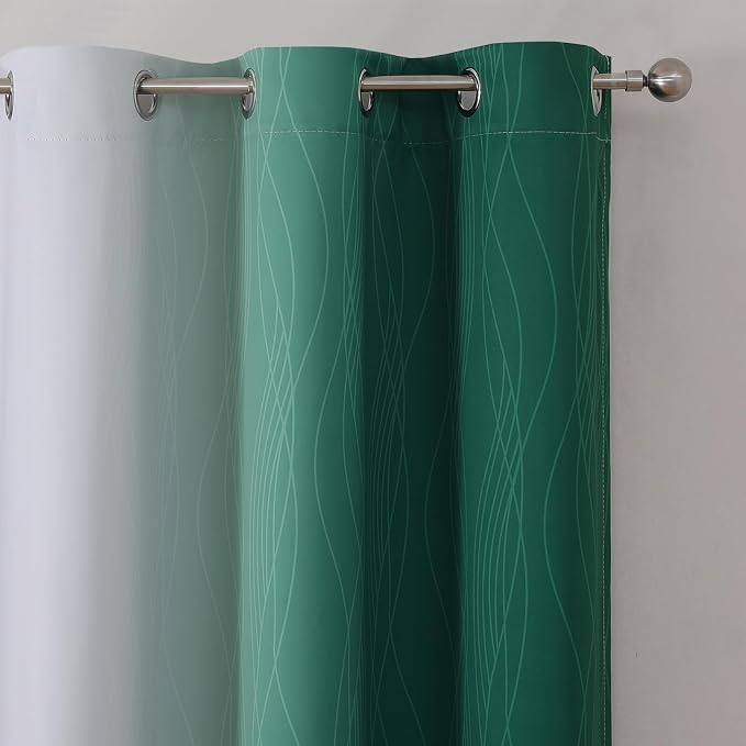 Green and Greyish White Ombre Blackout Curtains 45 Inch Length 2 Panels - Image 4