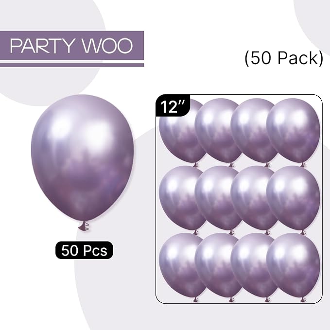 PartyWoo Metallic Purple Balloons 50pcs Chrome Purple Color 12 Inch | Balloons - Image 6