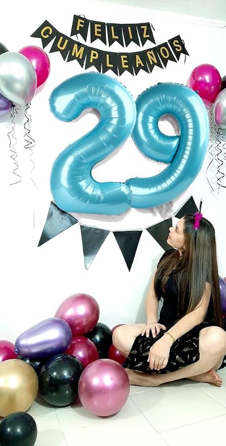 3 Balloon Numbers Birthday Decorations, 40In Pearl Blue Balloons - Image 3