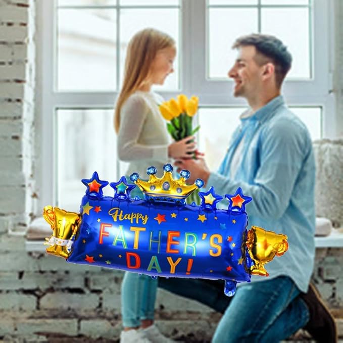 Fathers Trophy Balloons Fathers Foil Balloon Happy Father's Day Balloon Crown - Image 3