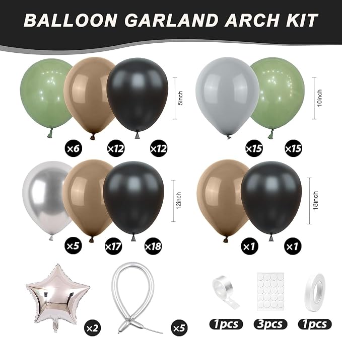 Green Gray Balloon Arch Kit, Sage Green Gray Brown Metallic Silver Balloons - Image 2