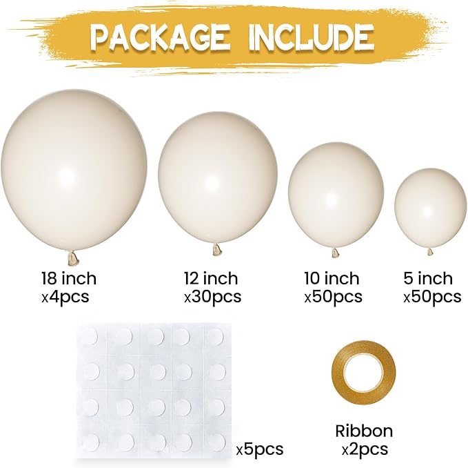 134Pcs Sand White Balloons Different Sizes 5 10 12 18 Inch sand white Latex - Image 2