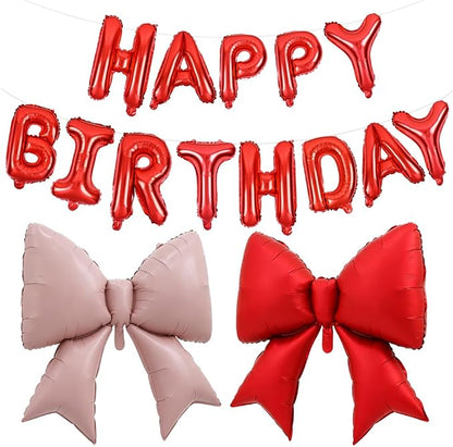 Vuzvuv Red Happy Birthday Balloons, 38 Inches Huge Pink Bow Aluminum Foil by Vuzvuv