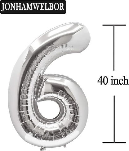 Jonhamwelbor 60 Number Balloons Silver 60 Number Big Large Giant Jumbo Foil - Image 2