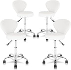 Set of 4 PVC Faux Leather Rolling Swivel Salon Stool Chair with Low Back Support Adjustable Hydraulic Seat Height 22 IN Diameter 15 IN for Office Massage Facial Spa Medical Tattoo White 4 Pack