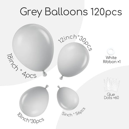 Awenztech 122pcs Gray Latex Balloons in 18 12 10 5 inches | Birthday, Baby - Image 2