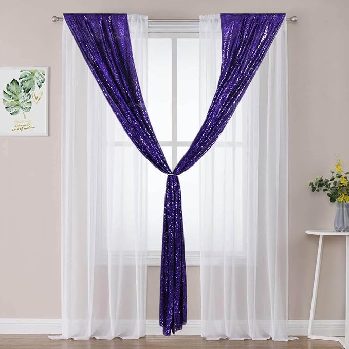Eternal Beauty Purple Sequin Backdrop Curtains, 2 Panels 2x8FT | 3mm Sparkle - Image 6