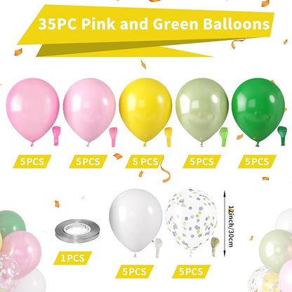Hawaiian Balloons, Tropical Balloons Green Pink White Yellow Balloon Confetti - Image 2