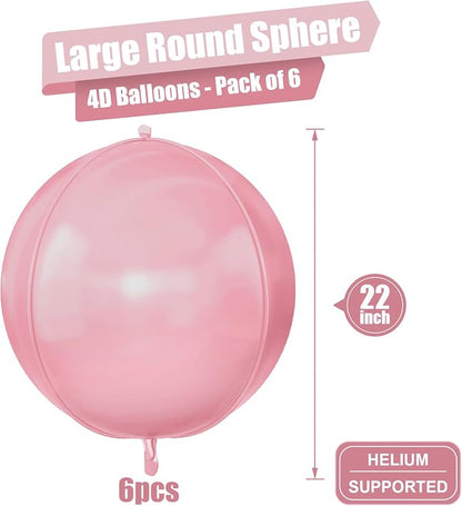 6Pcs Baby Pink Round Foil Balloons, 22inch Large 4D Helium Light Pink Mylar - Image 2