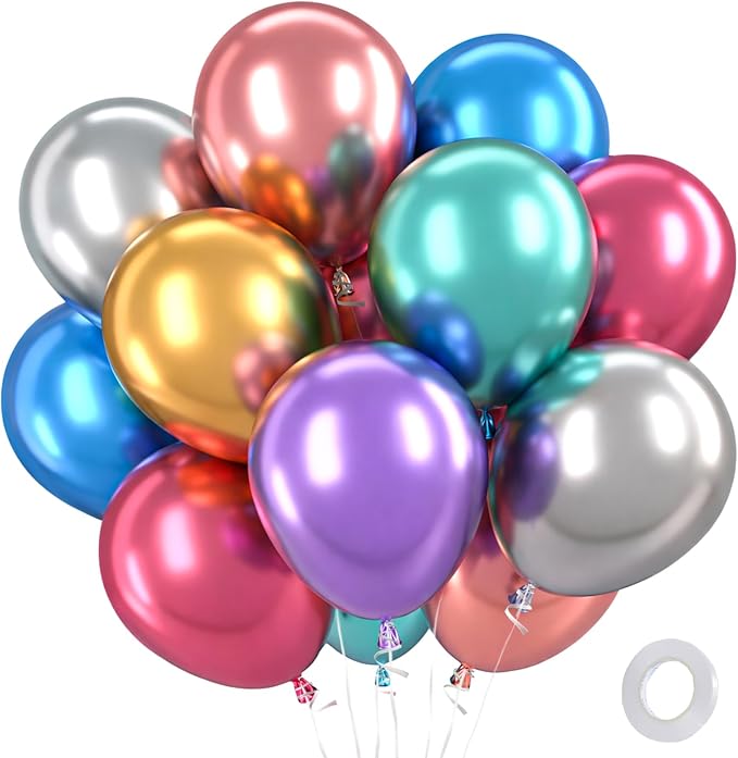 Patimate Metallic Colorful Chrome Latex Party Balloons 100 Pack 12 Inch | by PatimateDirect