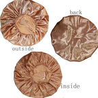VEYRNEIC Hair Satin Bonnet for Sleeping Shower Caps Silk Chemo Caps with Wide Elastic Band Night Sleep Cap Bonnets for Black Women Braids with Satin Storage Bag (Gold)