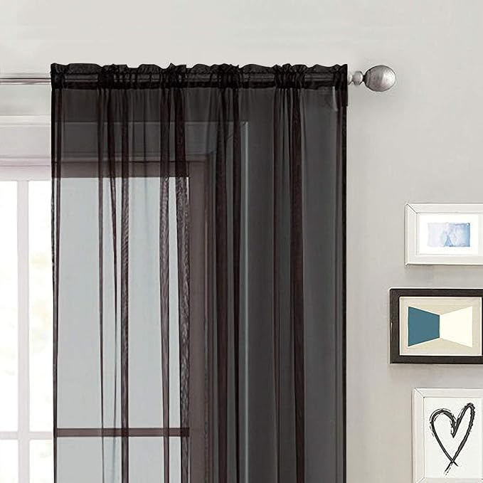 SpaceDresser Black Sheer Curtains 4 Panels Rod Pocket Semi-Sheer Curtain 84 - Image 4
