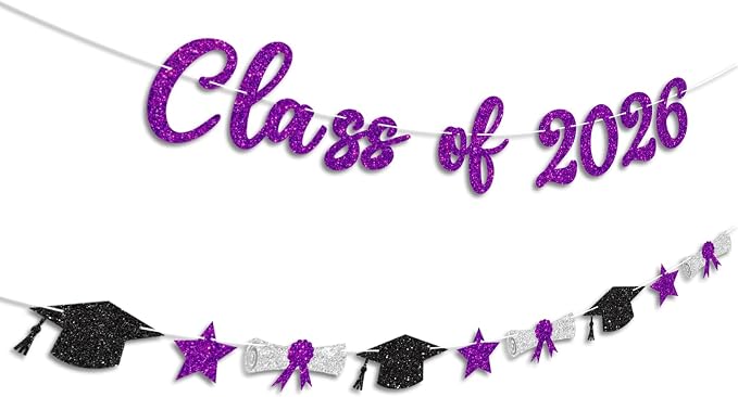 Class of 2026 Banner Purple Graduation Decorations Prestrung 2026 Graduation - Image 2